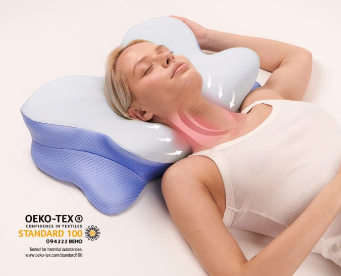 Person relaxing with an ergonomic pillow